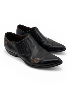Vintage Sonora Western Leather Ankle Boots Black Embroidered Floral Pointed Toe